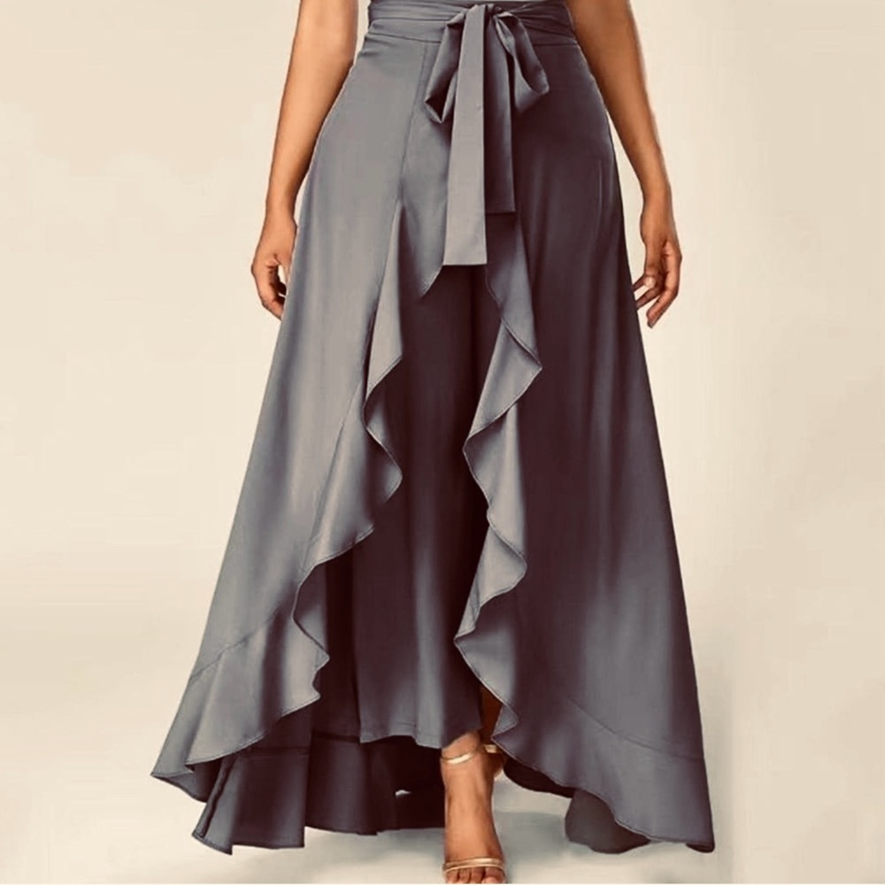 Ruffled Gray Maxi Skirt + Pants - Picture 2 of 7